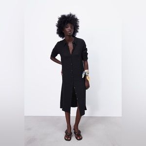 Zara - textured shirt dress - Grey but it looks navy as well